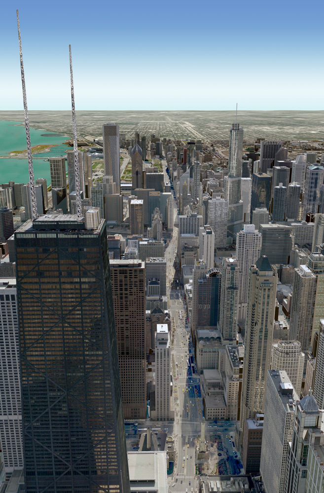 PLW Model view of downtown Chicago's buildings and streets