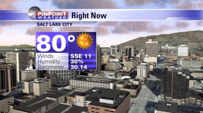 Snapshot of weather broadcast with PLW 3D City Model in background