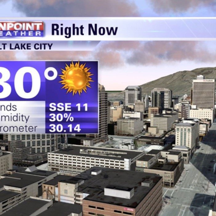 Snapshot of weather broadcast with PLW 3D City Model in background